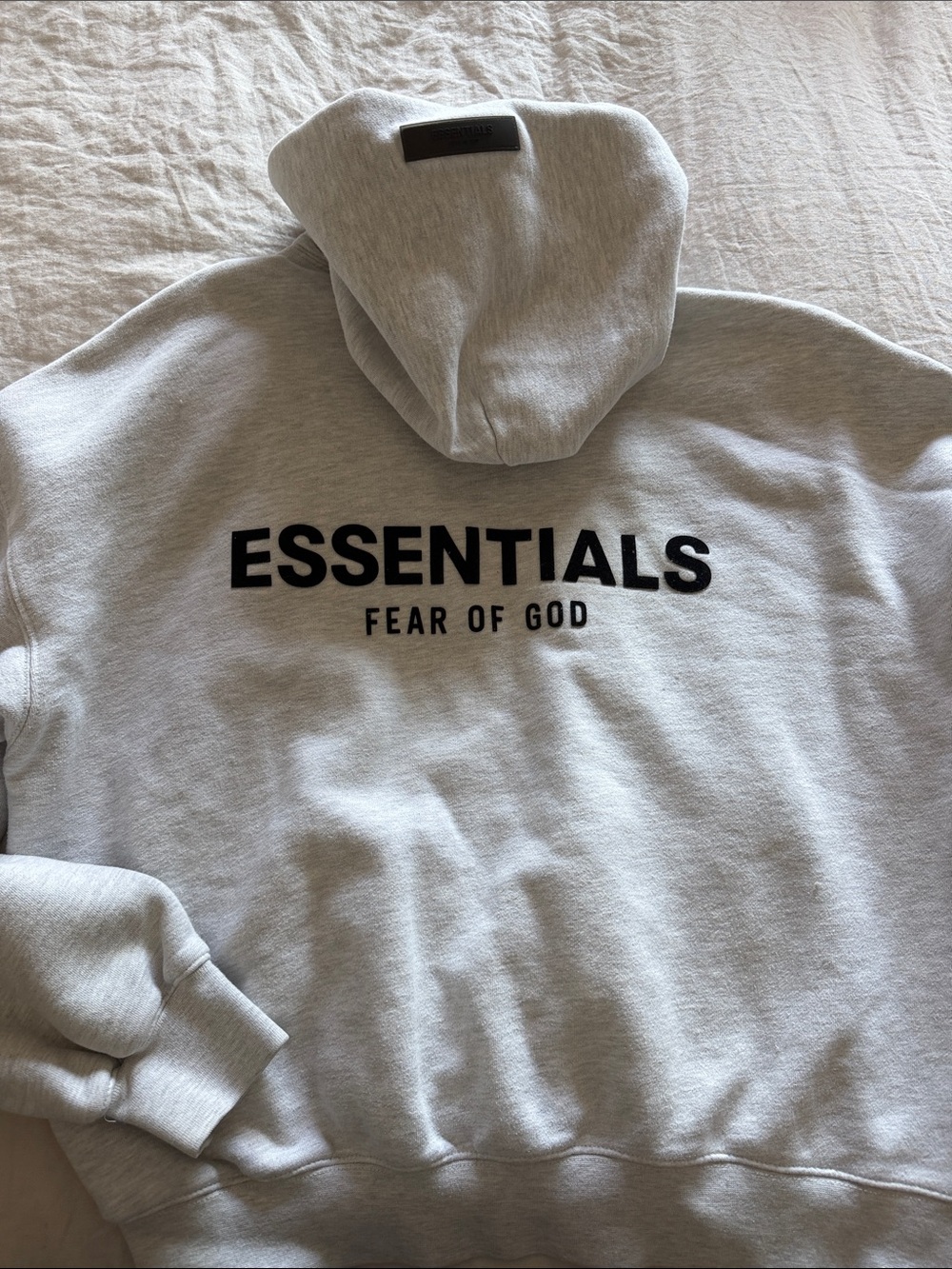 Essentials Light Gray Men's Pullover Hoodie with Chest Logo - Picture 4 of 6